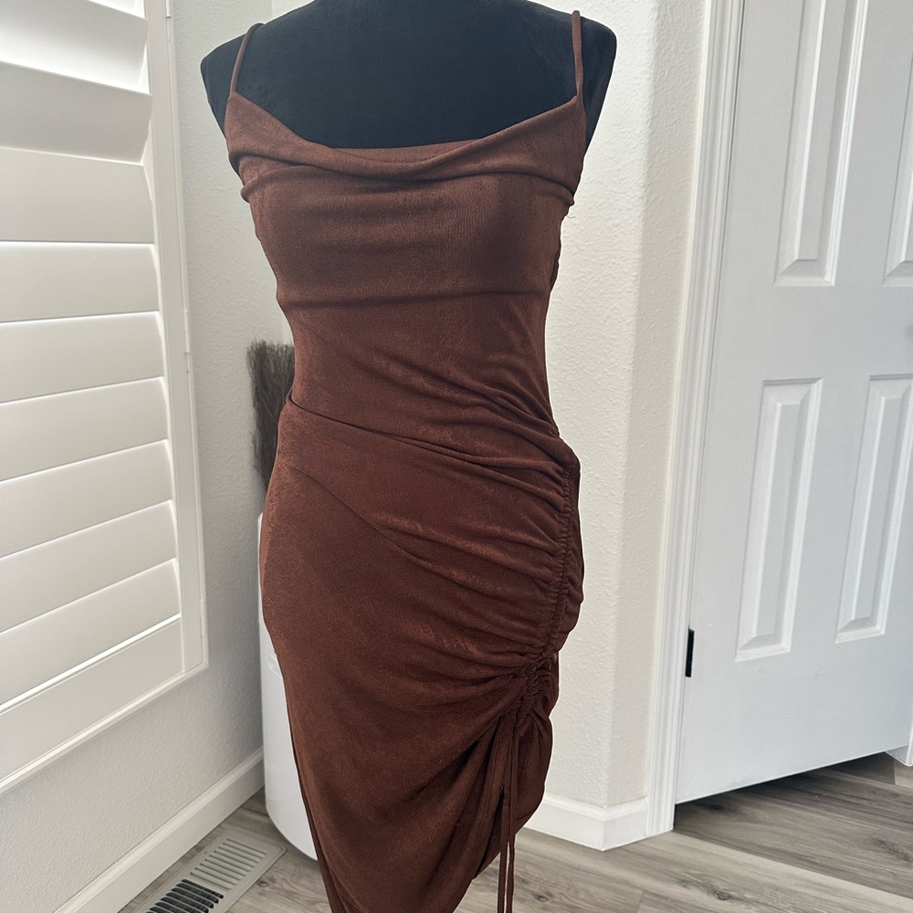 Elegant Brown Ruched Dress
